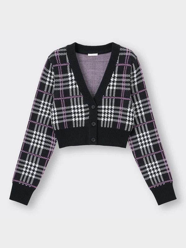 チェックジャカードクロップドカーディガン(長袖)YT+E