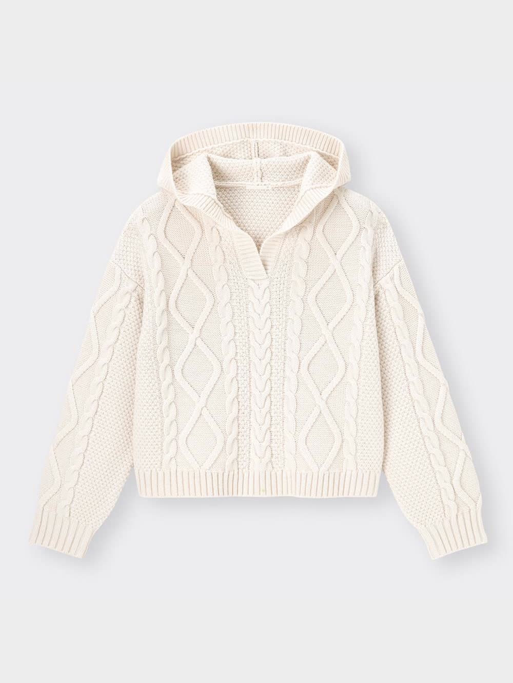 GU公式 | ケーブルフーディセーター(長袖)YT+E(セットアップ可能)