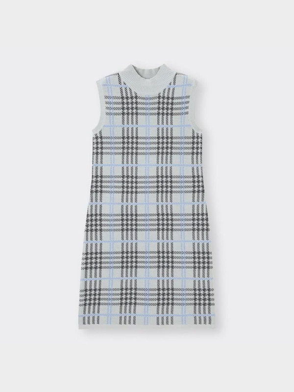 チェックジャカードニットワンピース(ノースリーブ)YT+E