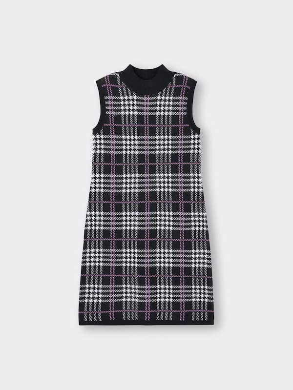 チェックジャカードニットワンピース(ノースリーブ)YT+E