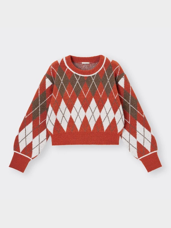 クロップドアーガイルセーター(長袖)YT+E