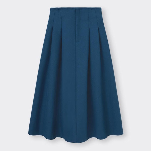 ハイウエストフレアミディスカート(丈標準83.0～87.0cm)-BLUE