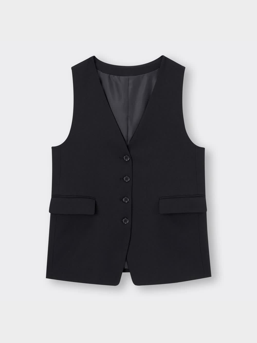 GU - M ベージュ&黒 ノーカラーベストRS+E GU ユニクロ H&M ZARA