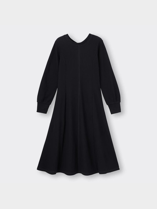 ワッフルバックヘンリーネックフレアワンピース(長袖)