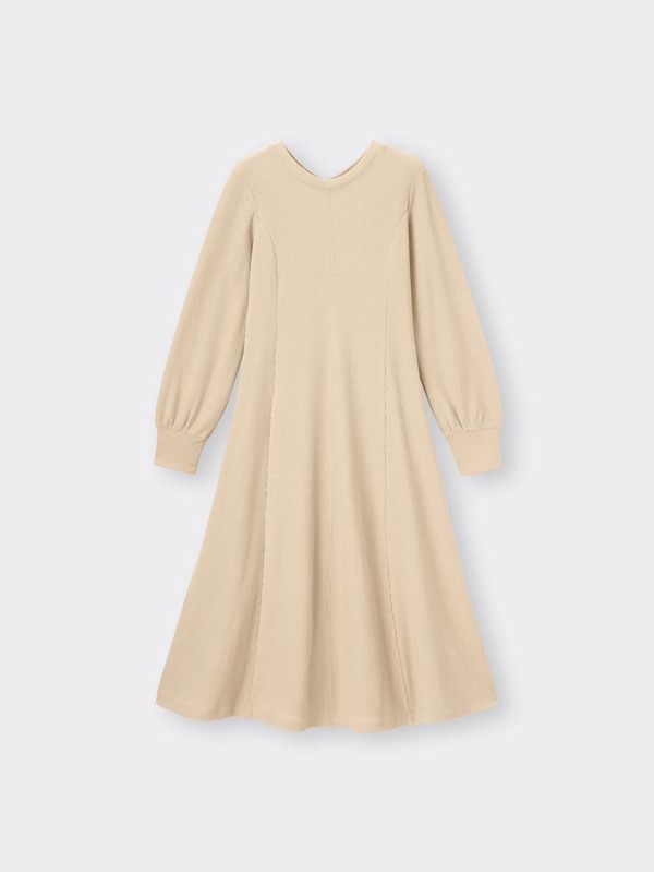 ワッフルバックヘンリーネックフレアワンピース(長袖)