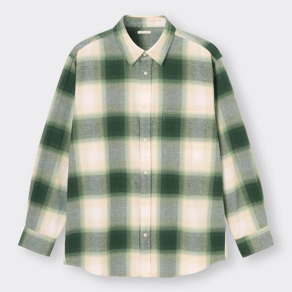 フランネルリラックスフィットシャツ(長袖)(チェック1)-GREEN