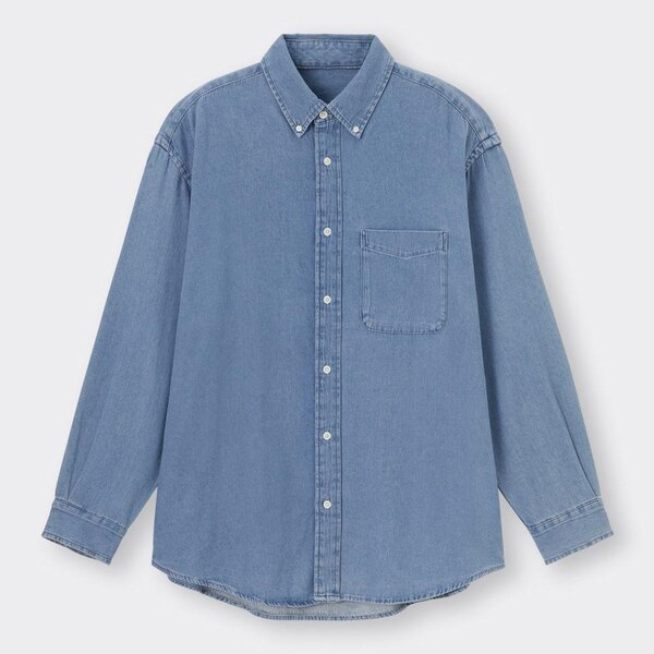 デニムオーバーサイズシャツ(長袖)-BLUE