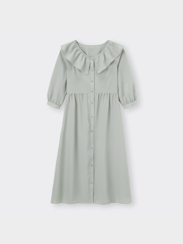 ラッフルフロントボタンワンピース(7分袖)