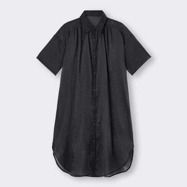 シアーロングシャツ(5分袖)-BLACK
