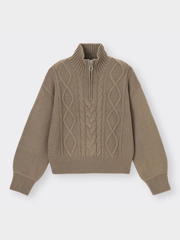 ケーブルハーフジップセーター(長袖)