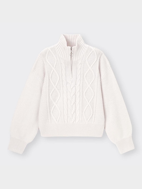 ケーブルハーフジップセーター(長袖)