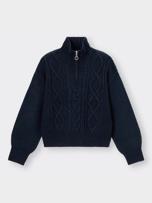 ケーブルハーフジップセーター(長袖)