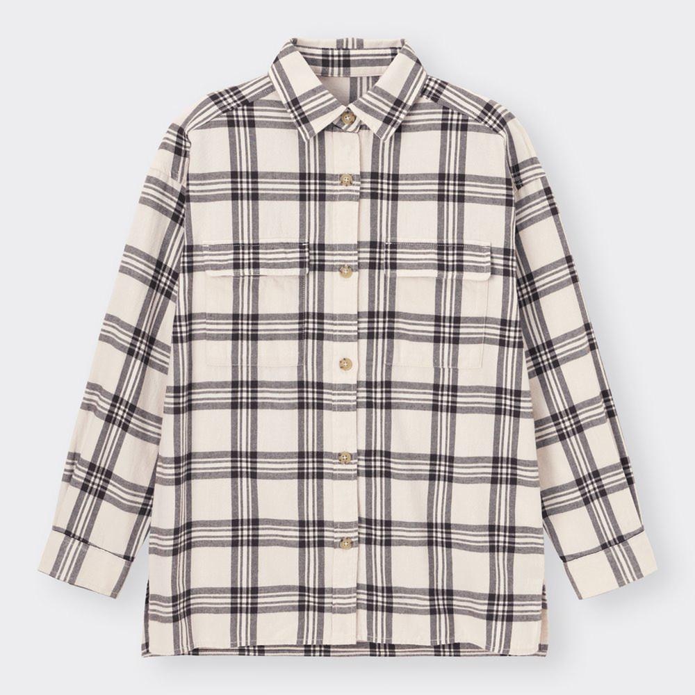 （GU）フランネルオーバーサイズシャツ(長袖)(チェックB)RS+E