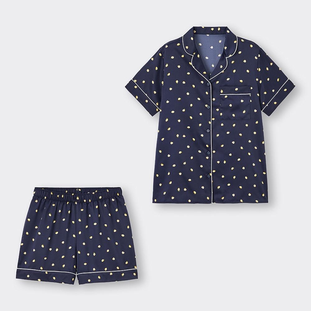 GU公式 | サテンパジャマ(半袖ショートパンツ)(レモン) | ファッション通販サイト