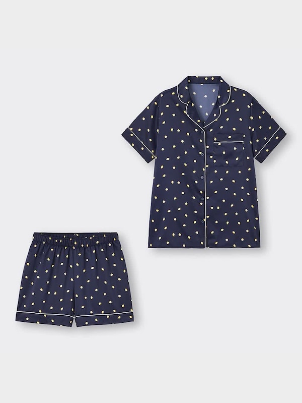 サテンパジャマ(半袖&ショートパンツ)(レモン)