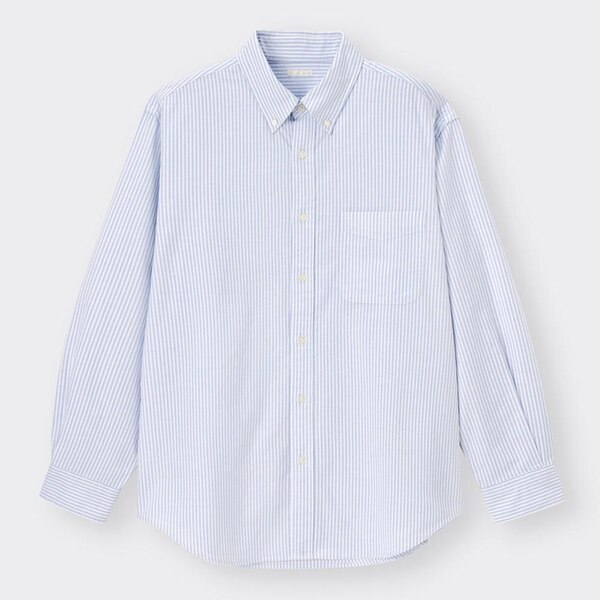 オックスフォードリラックスフィットシャツ(長袖)ストライプSW-BLUE