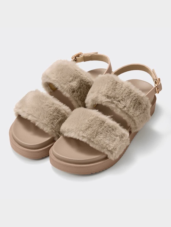 フェイクファーサン�ダル+E