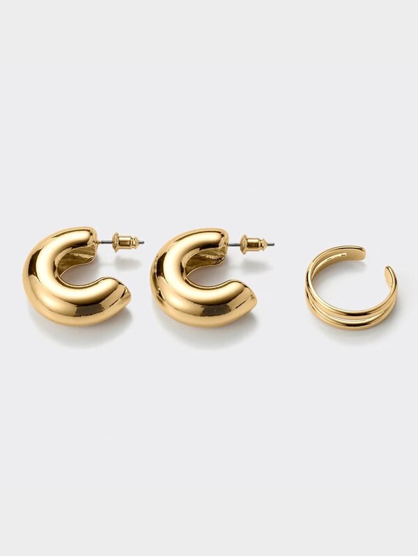 ボリュームラウンドピアス&イヤーカフセット