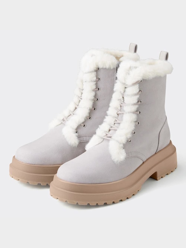 フェイクファーレースアップブーツ+X