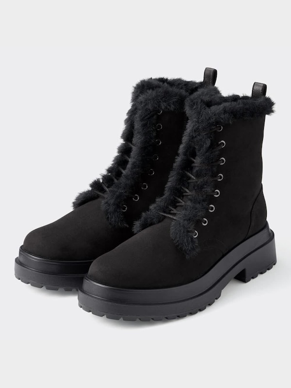 フェイクファーレースアップブーツ+X