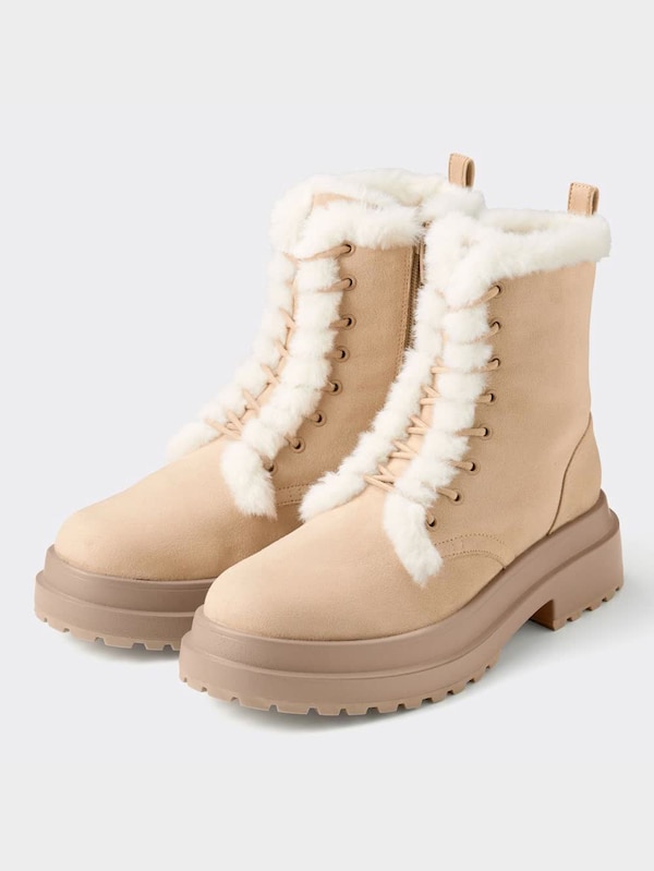 フェイクファーレースアップブーツ+X