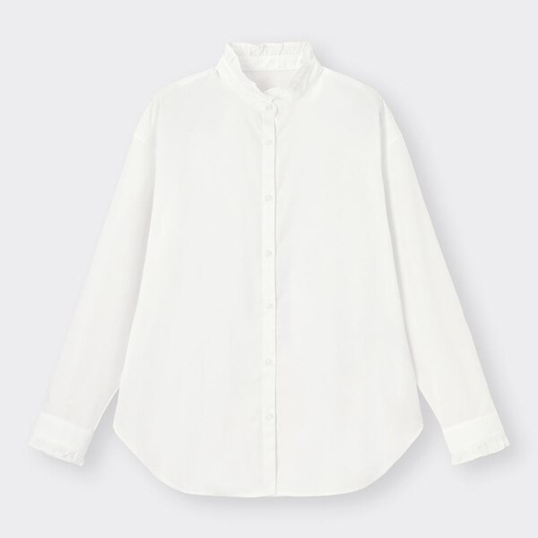 フリルスタンドカラーシャツ(長袖)-OFF WHITE