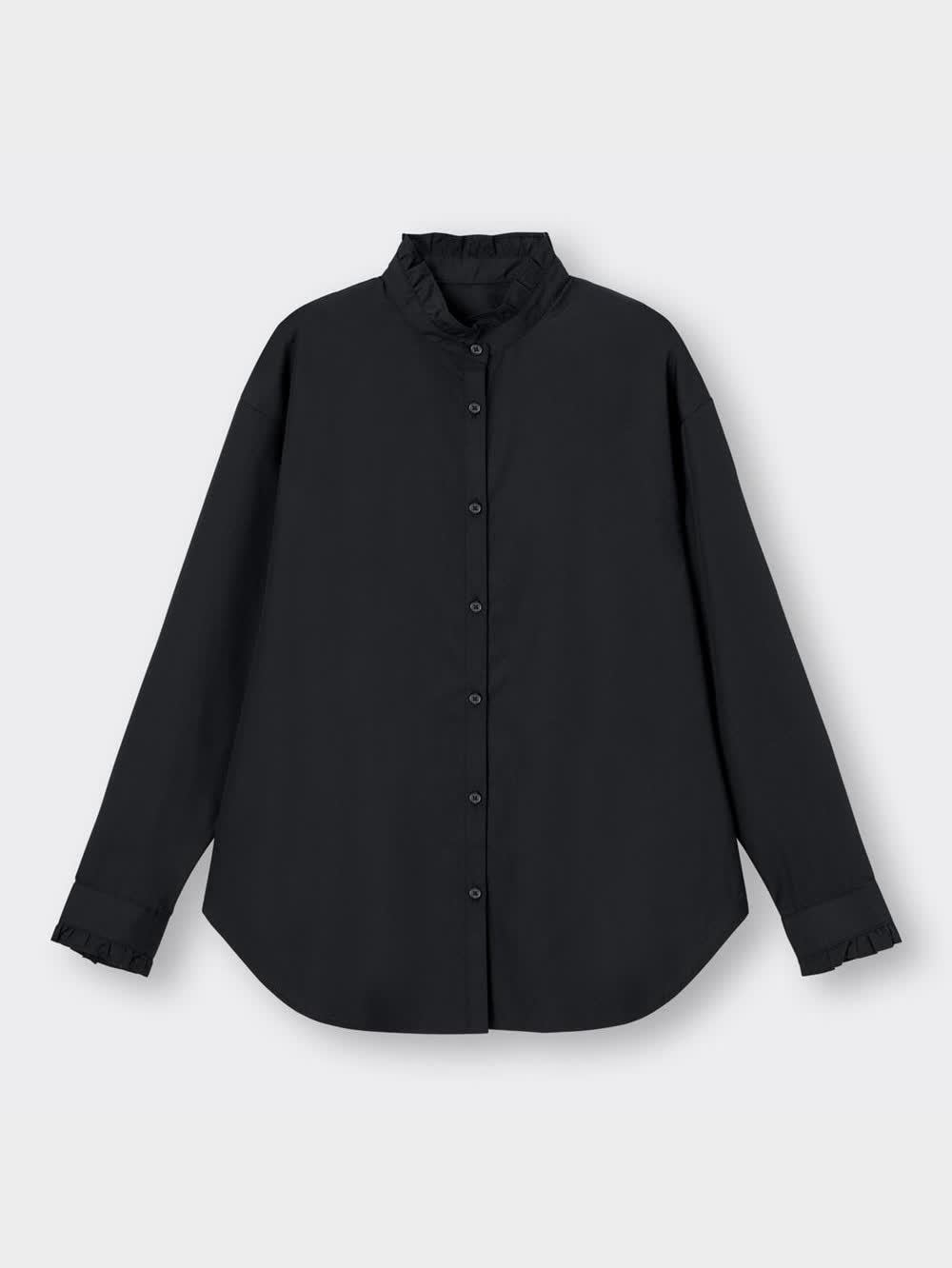 フリル付きブラック長袖シャツ ZW COLLECTION フリル刺繍入りブラウス - ブラック | ZARA Japan