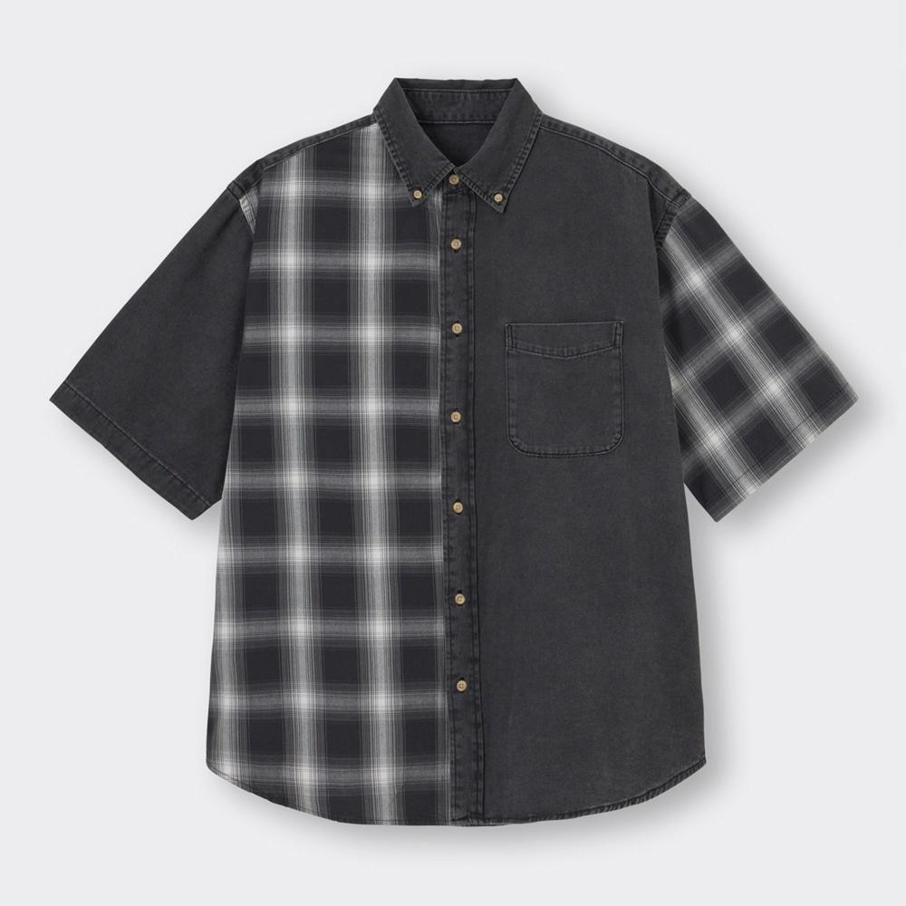 （GU）デニムオーバーサイズシャツ(5分袖)(クレイジー)NT+E