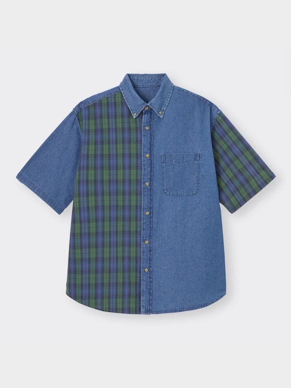 デニムオーバーサイズシャツ(5分袖)(クレイジー)NT+E