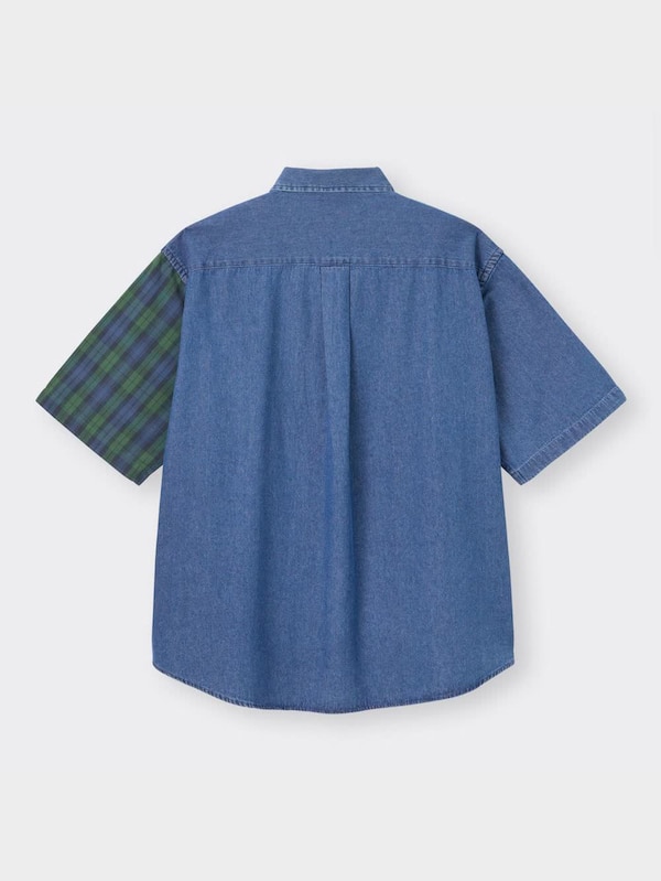 デニムオーバーサイズシャツ(5分袖)(クレイジー)NT+E