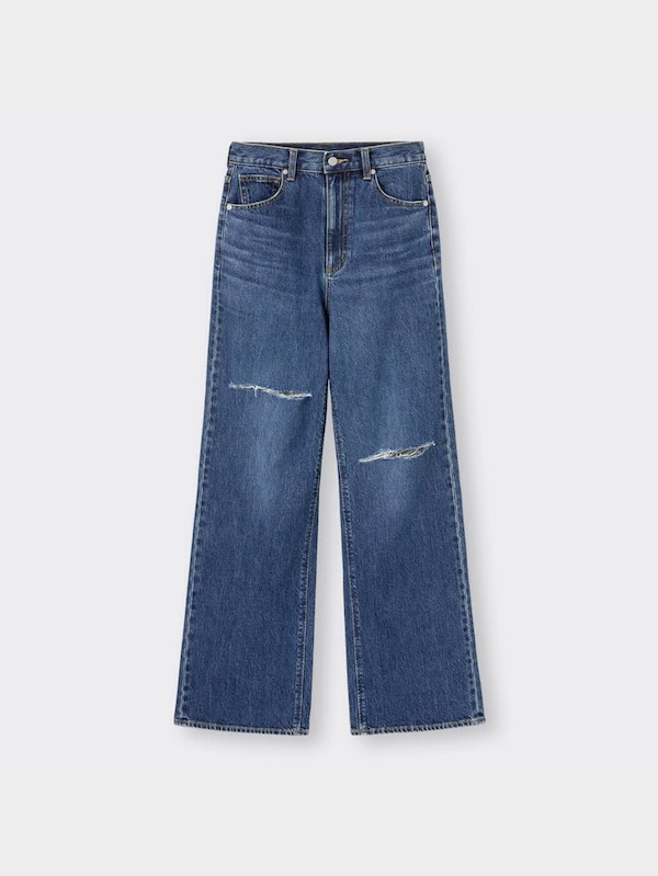 ハイウエストセミワイドジーンズ(クラッシュ)+EC