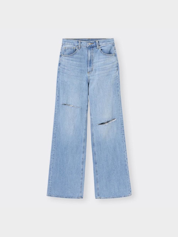 ハイウエストセミワイドジーンズ(クラッシュ)+EC