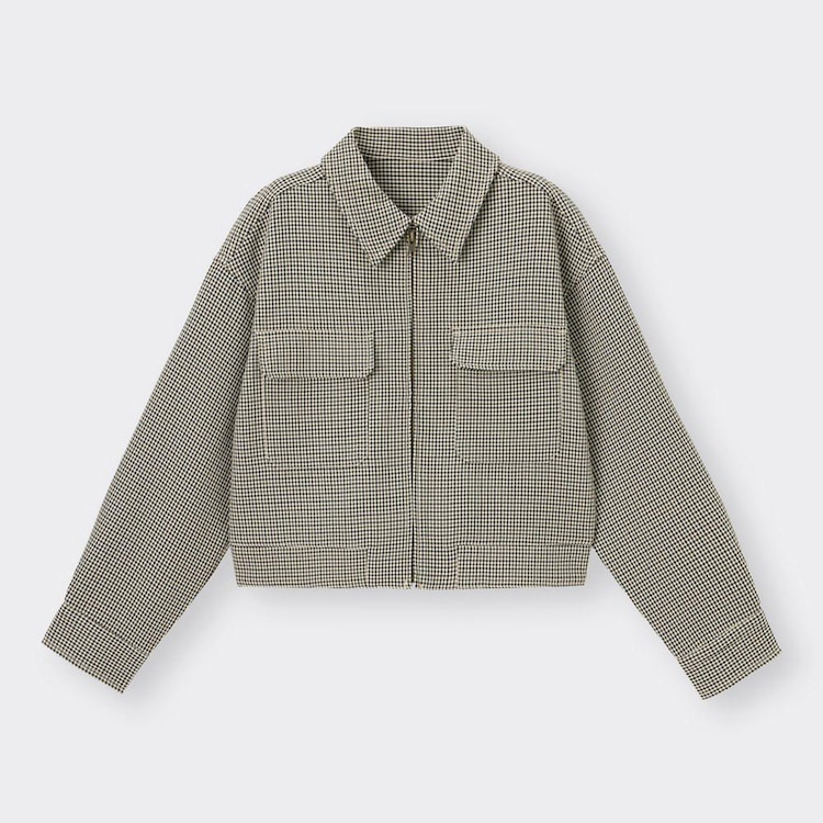 GU公式 チェッククロップドシャツジャケット(長袖)(セットアップ可能)