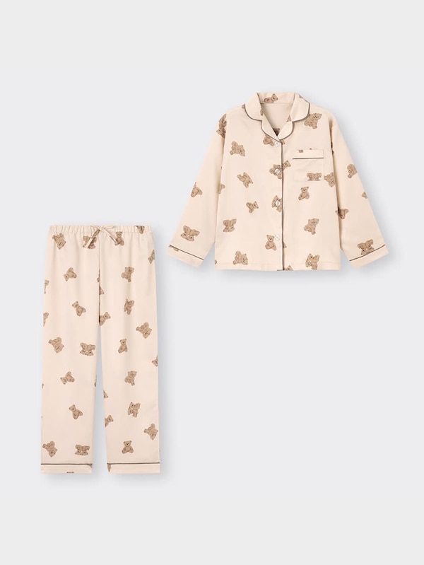 GIRLSサテンパジャマ(長袖&ロングパンツ)(ベア)+X