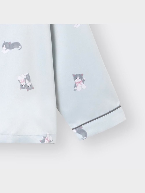 GIRLSサテンパジャマ(長袖&ロングパンツ)(ネコ)+X