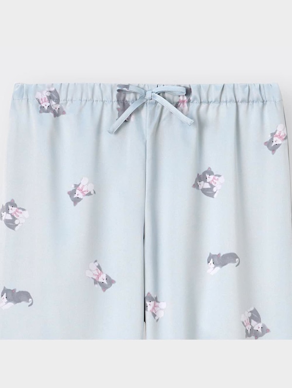 GIRLSサテンパジャマ(長袖&ロングパンツ)(ネコ)+X