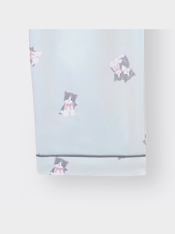 GIRLSサテンパジャマ(長袖&ロングパンツ)(ネコ)+X