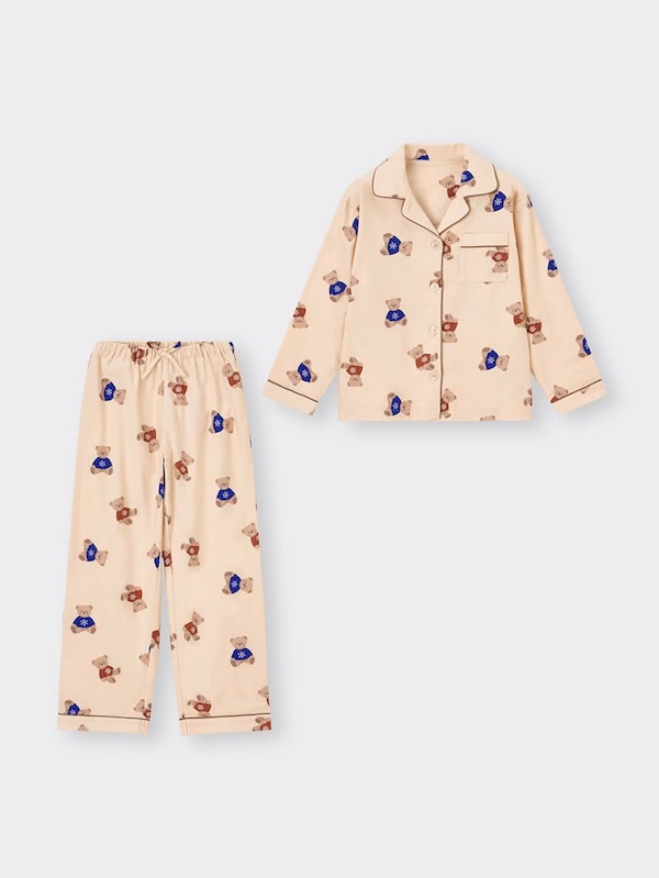 GIRLSフランネルパジャマ(長袖&ロングパンツ)(ベア)+X