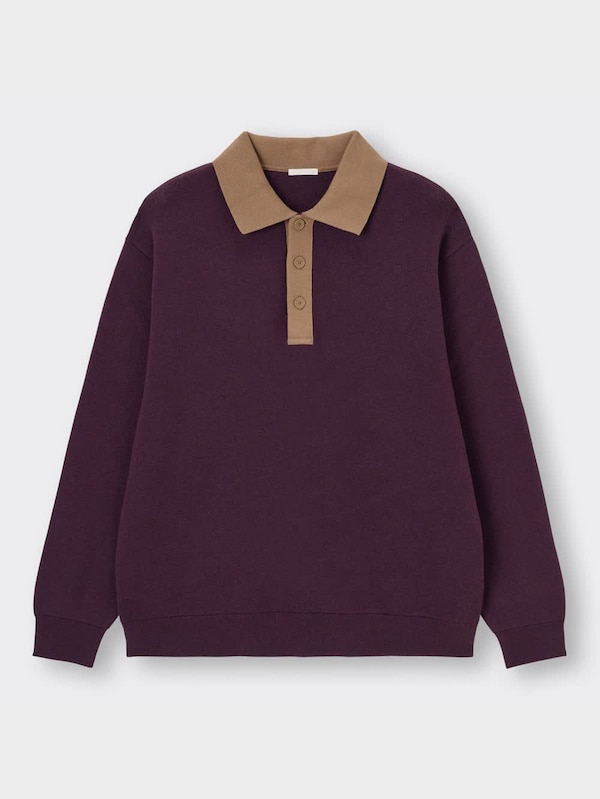 スウェットライクバイカラーポロシャツ(長袖)SW+X