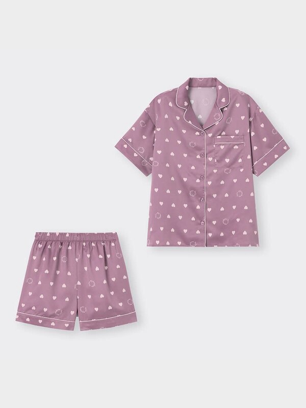 サテンボクシーパジャマ(半袖&ショートパンツ)(ハート)