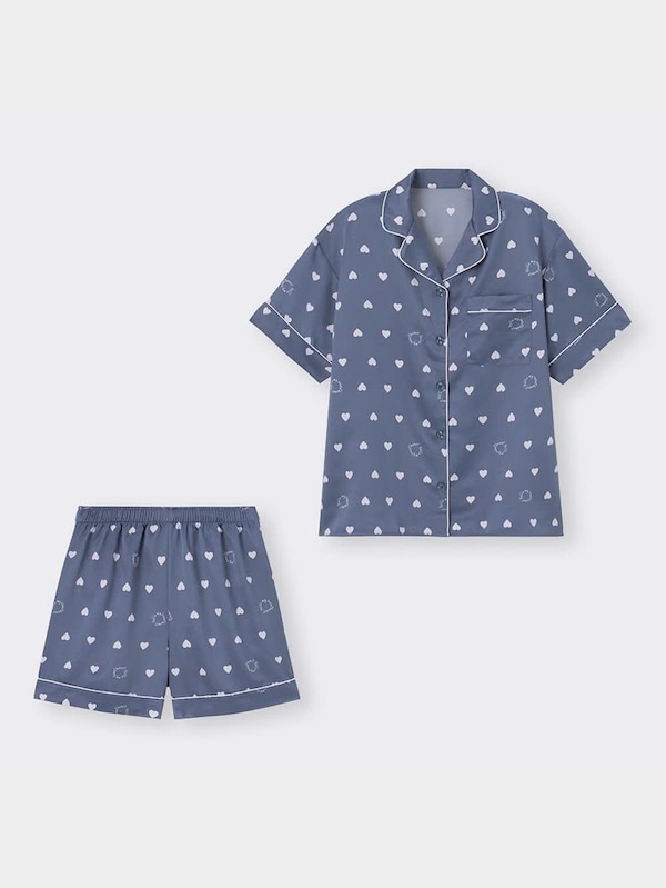 サテンボクシーパジャマ(半袖&ショートパンツ)(ハート)
