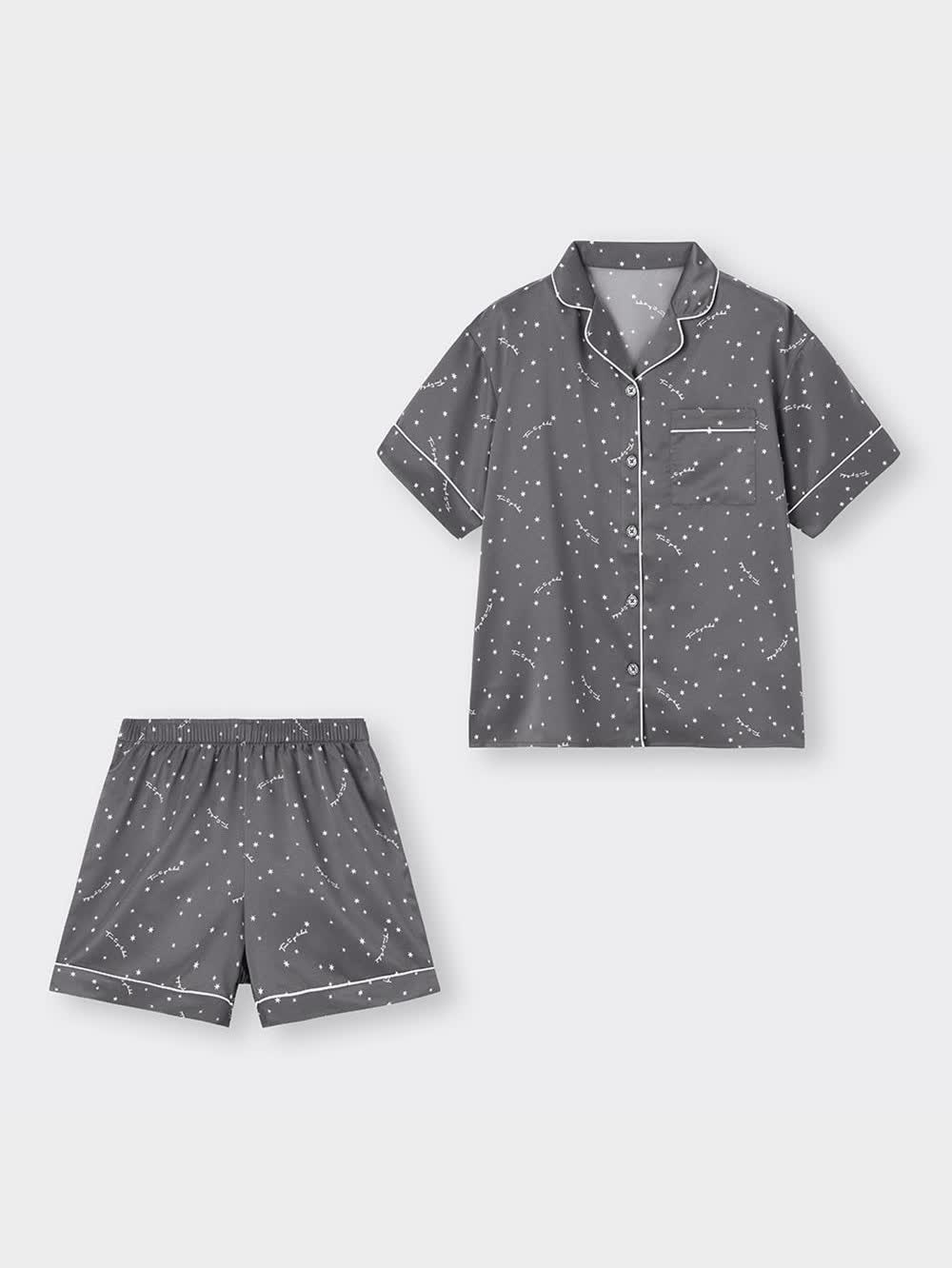 GU公式 | サテンボクシーパジャマ(半袖&ショートパンツ)(スター)+E