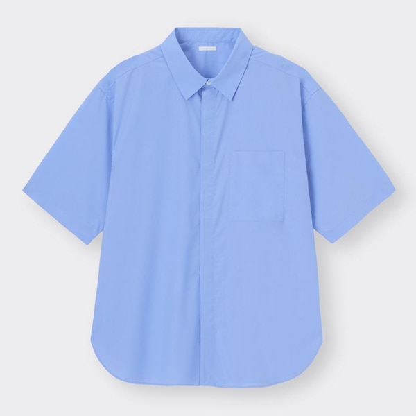 ブロードオーバーサイズシャツ(5分袖)-BLUE