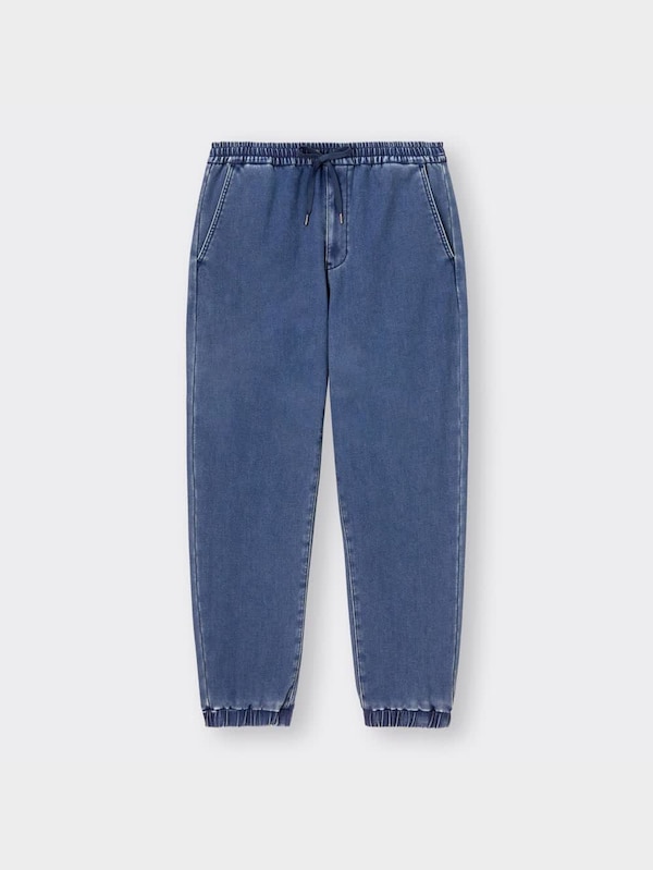 裏フリースデニムスーパーストレッチジョガーパンツ