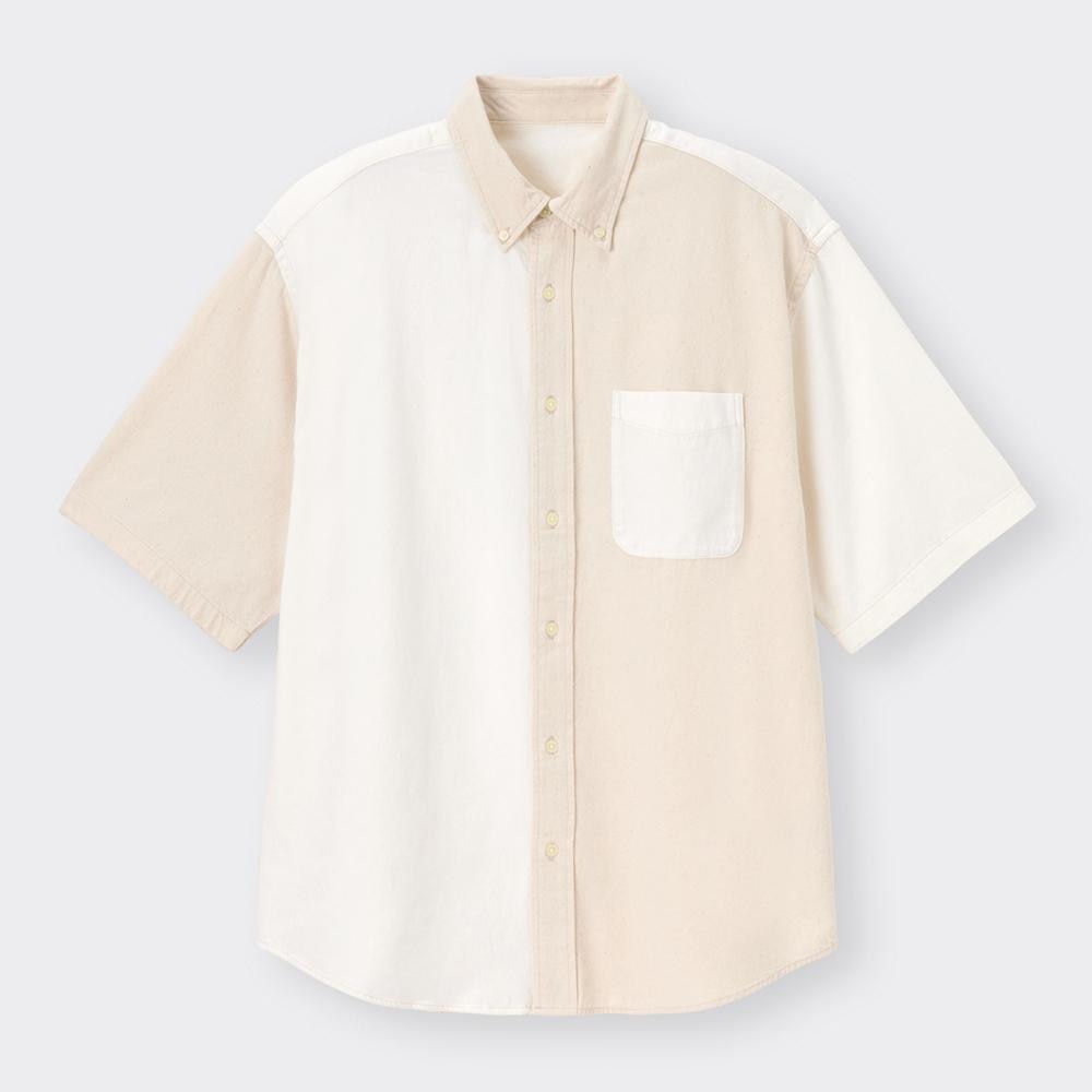 （GU）デニムオーバーサイズシャツ(5分袖)カラーブロックNT+E