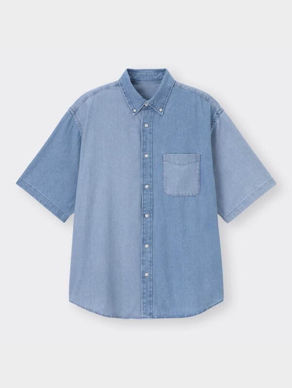 デニムオーバーサイズシャツ(5分袖)カラーブロックNT+E