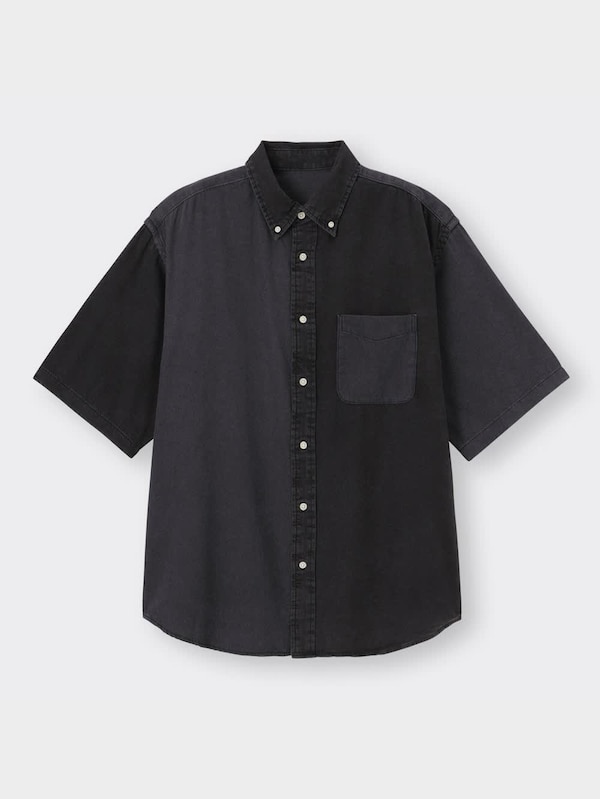 デニムオーバーサイズシャツ(5分袖)カラーブロックNT+E