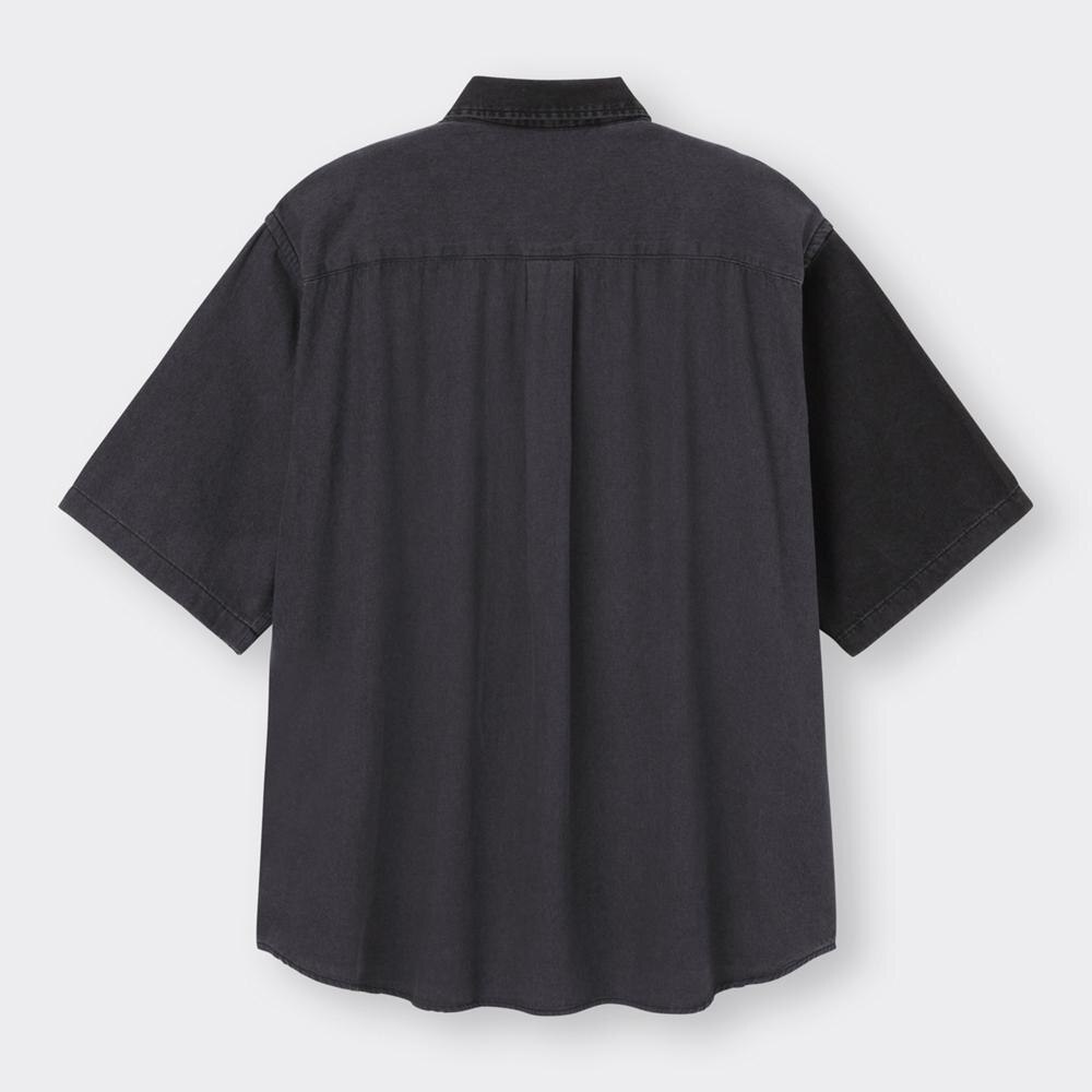 GU公式 | デニムオーバーサイズシャツ(5分袖)カラーブロックNT+E