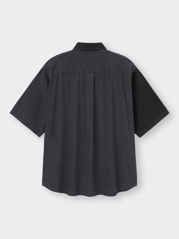 デニムオーバーサイズシャツ(5分袖)カラーブロックNT+E