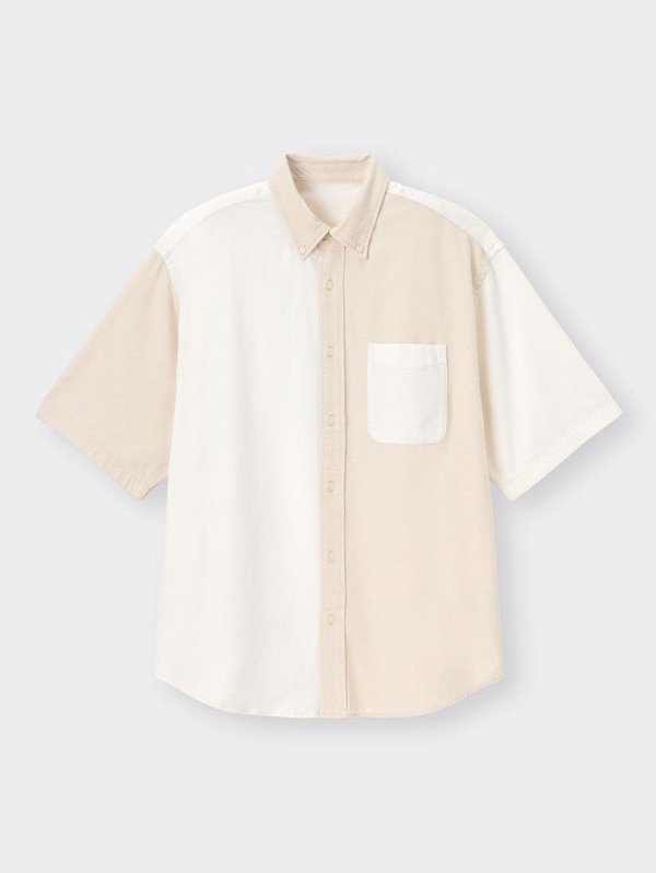 デニムオーバーサイズシャツ(5分袖)カラーブロックNT+E